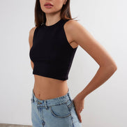 Women’s cropped cotton tank top with crew neck from VAV NEW YORK, casual basic top perfect for warm weather.
