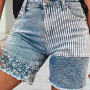 Striped Paisley Mixed Patchwork Raw Hem Denim Shorts - OG Gilmore Girl 