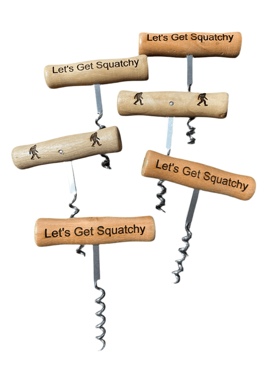 Bigfoot Let's Get Squatchy corkscrew with a detailed Bigfoot design, perfect for wine enthusiasts and Bigfoot fans.