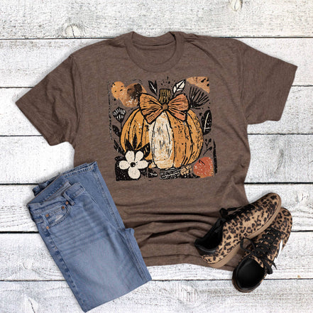 Pumpkin Boho Bow Floral Graphic Tee - the Boujee Sunflower