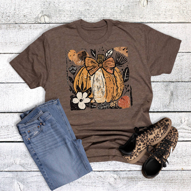 Pumpkin Boho Bow Floral Graphic Tee - the Boujee Sunflower