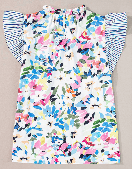 Floral Print Striped Ruffled Sleeve Blouse - OG Gilmore Girl