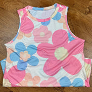 Aapparella big pink floral print tank top featuring vibrant flower patterns and a relaxed fit, perfect for casual summer wear.