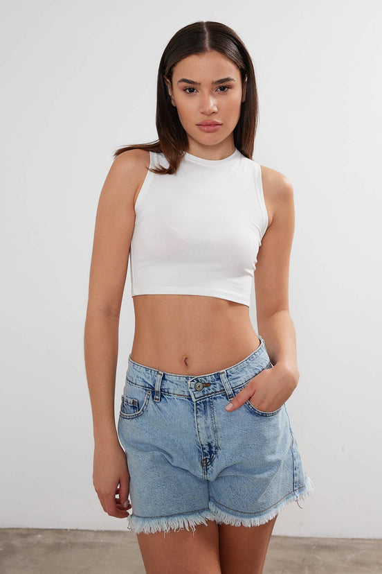 VAV NEW YORK women's cropped cotton tank top with crew neck, basic sleeveless top ideal for casual wear