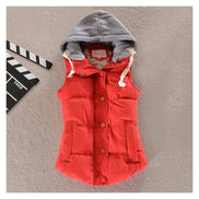 Plush Looks hooded drawstring vest with front pockets, lightweight fabric, and adjustable hood for casual outdoor wear.