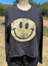 Vanilla Monkey brand. Happy face faded and distressed graphic long sleeved tee with cut hem. S, M, L $27