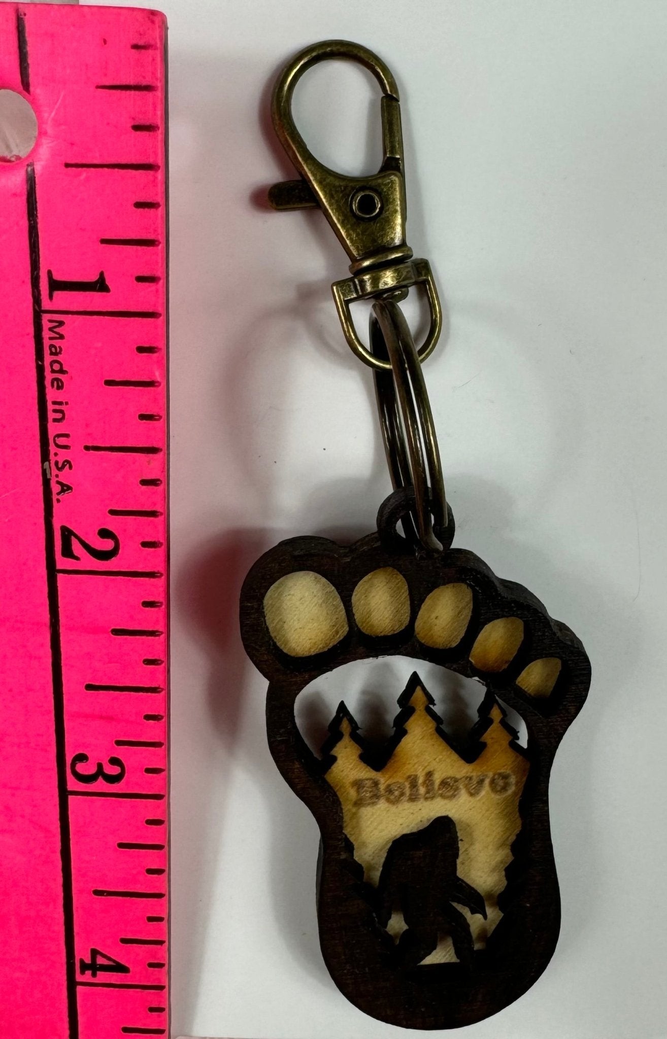 Big Foot keychain featuring a detailed miniature Big Foot figure attached to a metal keyring, by The Country Roost.