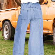 Fashion-W Drawstring Seam Detail Raw Hem Denim Pants*4-16