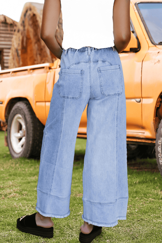 Fashion-W Drawstring Seam Detail Raw Hem Denim Pants*4-16