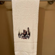 Squatchin’ Country Bathing Bigfoot 3-piece towel set with nature-inspired designs, including bath towels and hand towels.