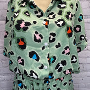 Leopard print shirt and wide-leg pants set by Aapparella, featuring stylish animal print fabric and comfortable fit.