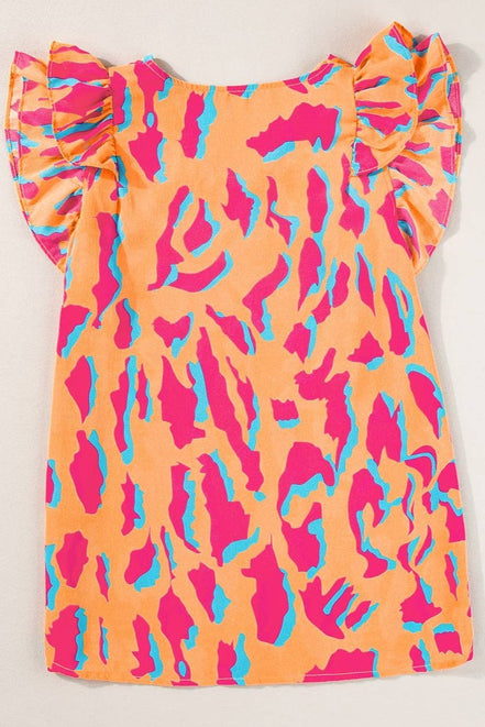 Abstract V-neck blouse with ruffled sleeves from Little Daisy Closet, featuring a stylish and feminine top design.