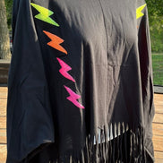 Vanilla Monkey brand. Long sleeved, cropped front, fringed top with yellow, orange and pink sequined lightning detail.