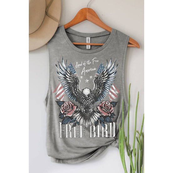 HRTandLUV free bird graphic tank top featuring a colorful bird design on a sleeveless top for casual wear