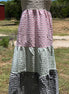 Vanilla Monkey. Midi dress w/ tie shoulders in beige, pink, sage, black & white color blocking, puckered, checkered  fabric.