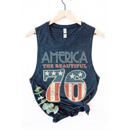 HRTandLUV America 76 graphic tank top with bold print, sleeveless design, lightweight fabric, perfect for casual summer wear