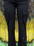 ADORA LA brand. These black cargo pants feature a low rise, straight fit with an adjustable D-ring waist detail. S, M, L $48