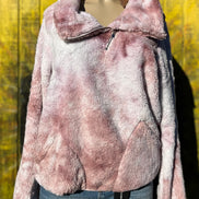 Colorful tie-dye Sherpa jacket by ePretty featuring soft, cozy fleece material and a relaxed fit for casual wear.