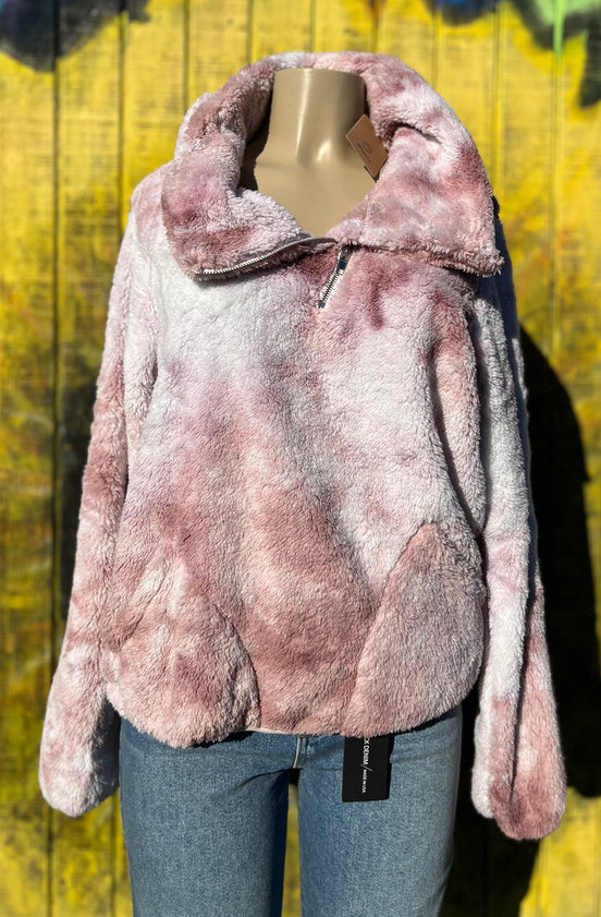 Colorful tie-dye Sherpa jacket by ePretty featuring soft, cozy fleece material and a relaxed fit for casual wear.