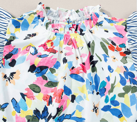 Floral Print Striped Ruffled Sleeve Blouse - OG Gilmore Girl