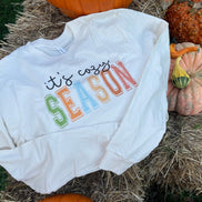Olive And Ivory Wholesale brand. Cream Bella Canvas Fall Long Sleeved unisex tee with autumn colored letters made from 100% cotton.  M, L, XL, 2X. $34