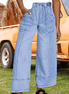 Fashion-W Drawstring Seam Detail Raw Hem Denim Pants*4-16