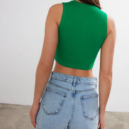 VAV NEW YORK women's cropped cotton crew neck tank top, basic sleeveless top with a fitted design and clean neckline.