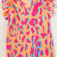 Light blue abstract V-neck blouse with ruffled sleeves from Little Daisy Closet, stylish top perfect for casual or dressy occasions.