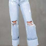 Light Wash Distressed Straight Leg Flare Jeans - the Boujee Sunflower