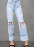 Light Wash Distressed Straight Leg Flare Jeans - the Boujee Sunflower