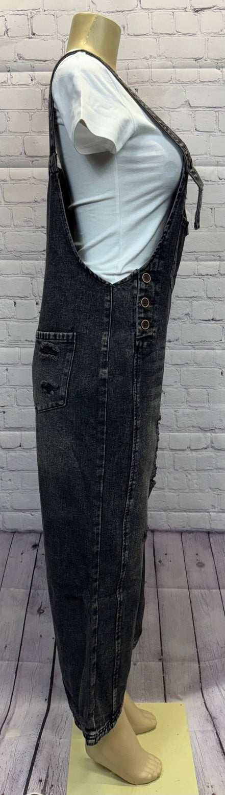 Denim Distressed Bib Pocket Overall - OG Gilmore Girl