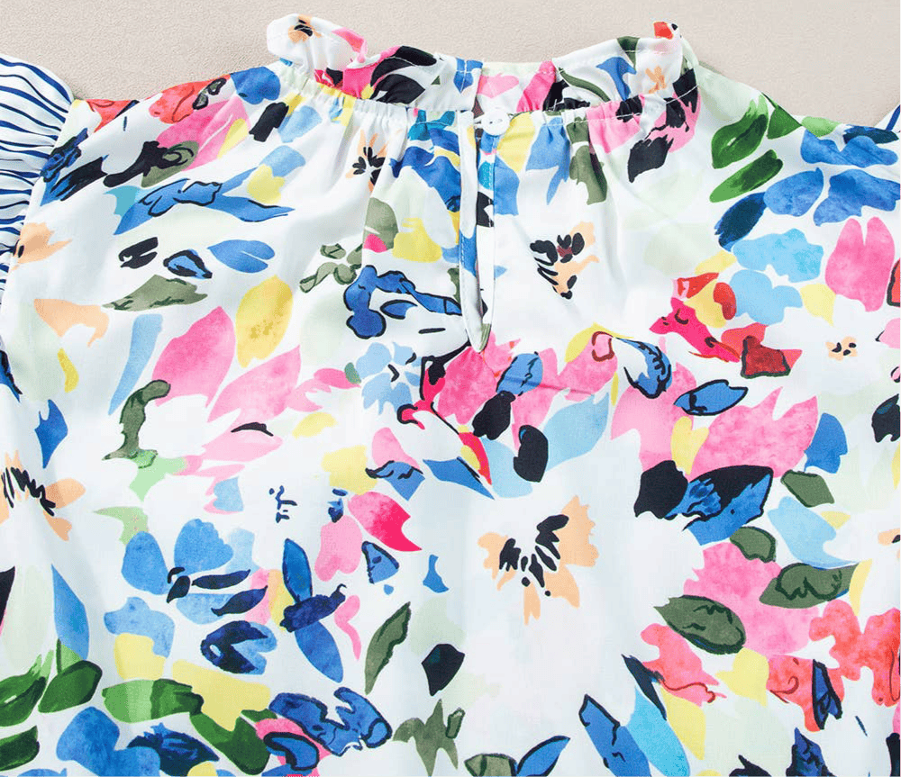 Floral Print Striped Ruffled Sleeve Blouse - OG Gilmore Girl