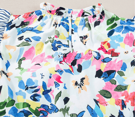 Floral Print Striped Ruffled Sleeve Blouse - OG Gilmore Girl