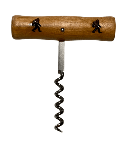 Squatchin’ Country Bigfoot Let's Get Squatchy corkscrew with wooden handle and metal screw for opening wine bottles.