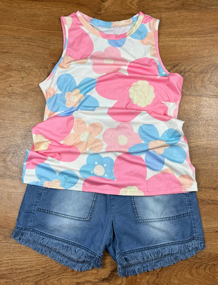Aapparella big pink floral print tank top with sleeveless design and lightweight fabric, perfect for casual summer wear.