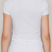 Popular 21 crew neck short sleeve cotton crop top shown in a casual fit with light fabric and clean design.