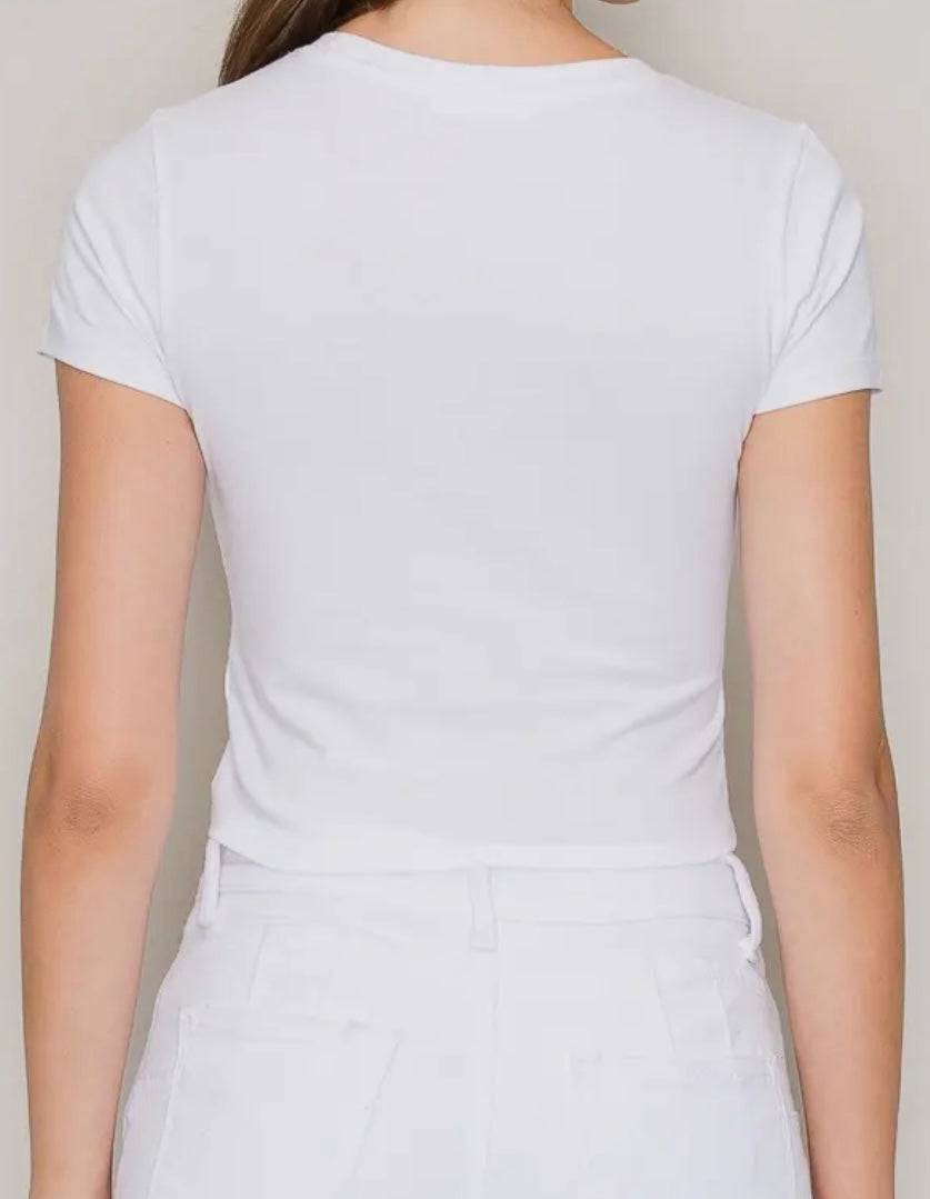 Popular 21 crew neck short sleeve cotton crop top shown in a casual fit with light fabric and clean design.