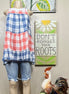 This red & blue denim checkered plaid baby doll top is tiered with a ruffled hem. Actual color may vary from images shown.