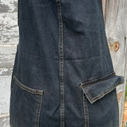 ADORA LA washed denim casual overalls displayed full-length, showing classic design with adjustable straps and front pockets.