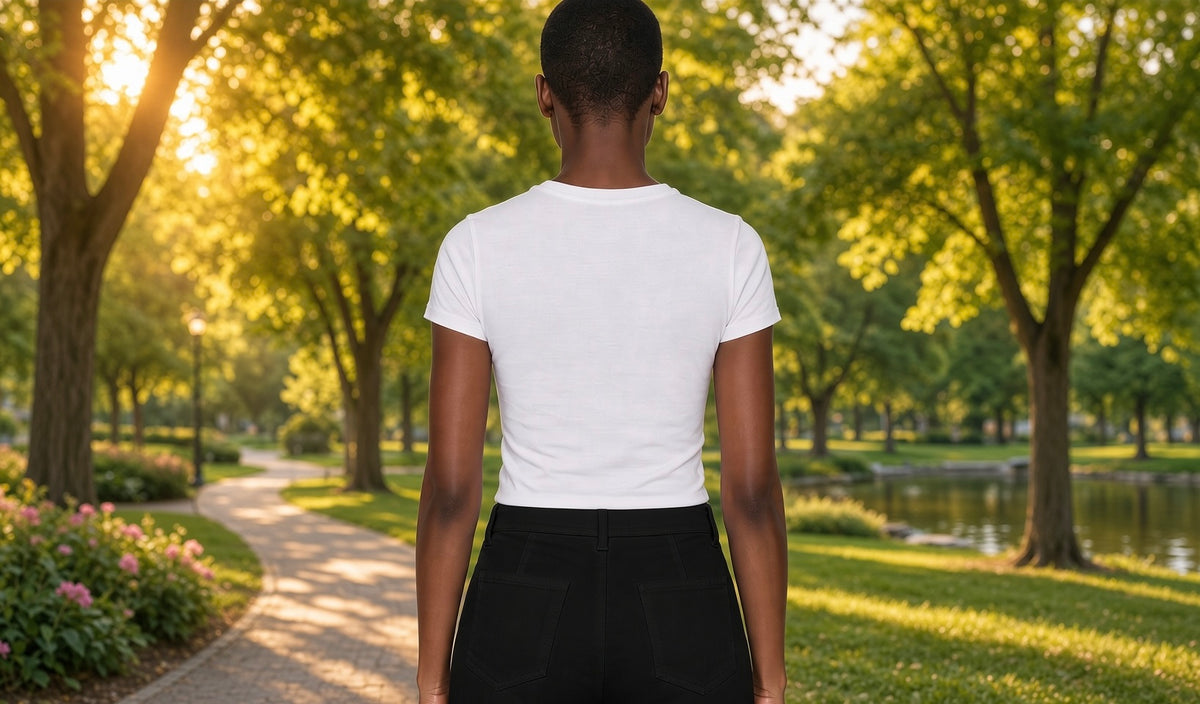 Popular 21 cotton crew neck short sleeve crop top, front view showing fitted style and soft fabric in natural light.