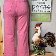Full-length Judy Blue wide-leg jeans with crocheted patch details and a relaxed fit, showcasing trendy denim style.