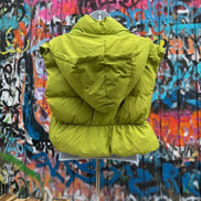 Miss Sparkling hooded cropped puffer vest, stylish outerwear with a padded design and hood, shown in full view.