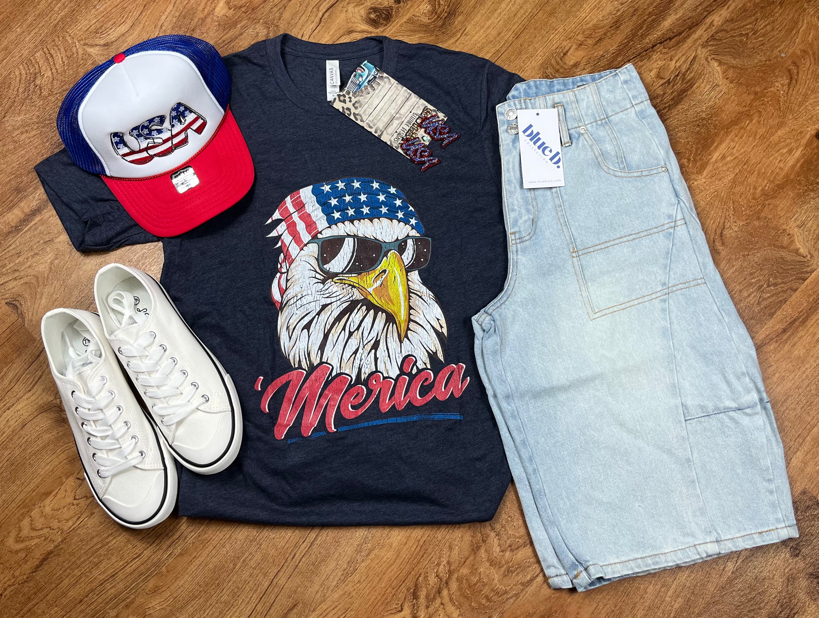 Red, white, and blue patriotic T-shirt from Southern Attitude Designs Inc featuring American flag and 