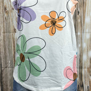 Aapparella big floral print sleeveless tank top displayed flat, showcasing vibrant colorful floral design and sleeveless style.