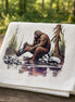 Brightly colored Bathing Bigfoot 3-piece towel set by Squatchin’ Country featuring Bigfoot designs on soft cotton towels.
