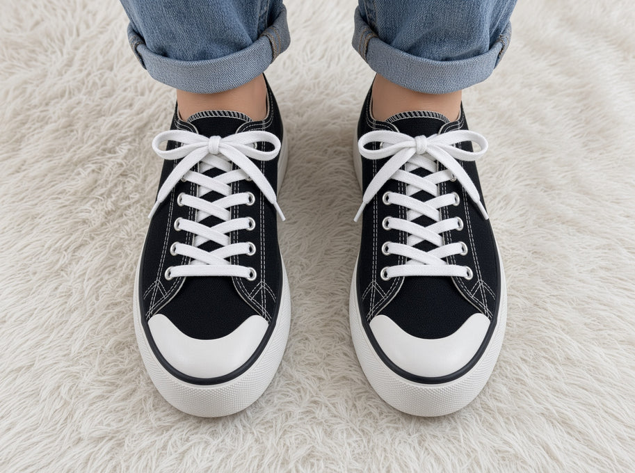 Black sneakers by FASHION EMPORIO, classic shoes with stylish design, featuring laces and rubber soles.