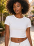 Popular 21 crew neck short sleeve cotton crop top, casual top with a fitted style and classic crew neckline.