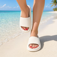 Aapparella textured thick sole EVA slippers showing a close-up of the cushioned, slip-on shoes with textured soles.