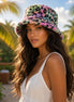 Colorful tie dye leopard faux fur bucket hat from Cap Zone, featuring bold animal print and soft, textured fabric.