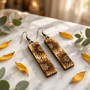 Seaside Blooms sunflower bar dangle earrings with yellow sunflower charms and silver hooks, stylish jewelry for casual or dressy wear